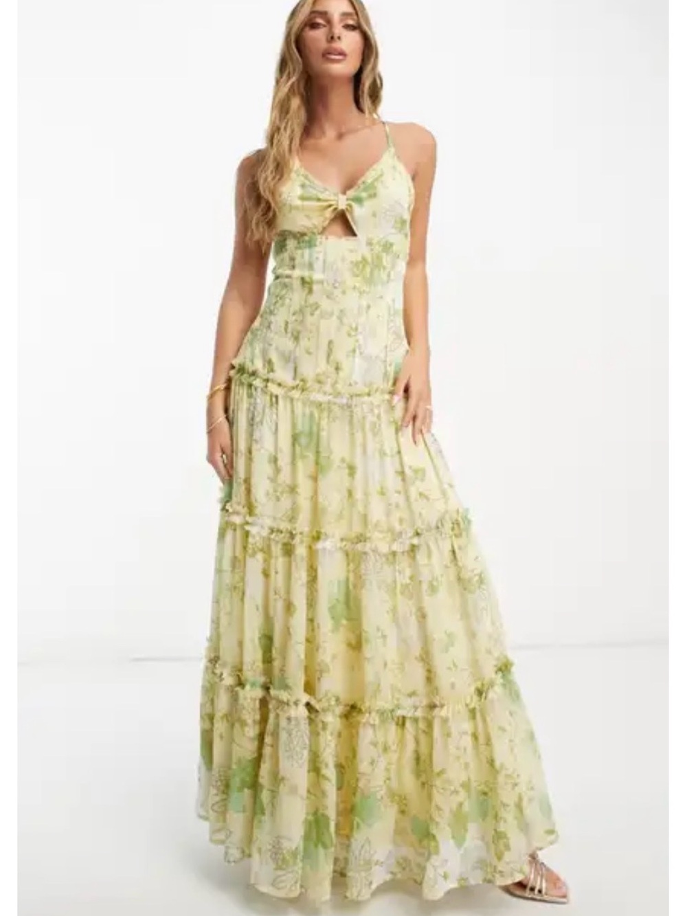ASOS Green and Cream Floral Maxi Dress